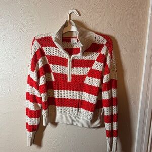 a new day Red and White Striped Cowl Neck Sweater